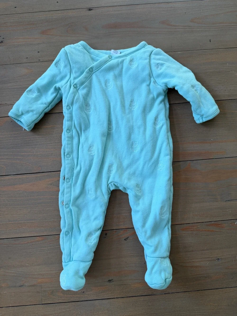 Janie and Jack Soft Blue Baby Owl One-Piece Footed Outfit - 0-3 Months